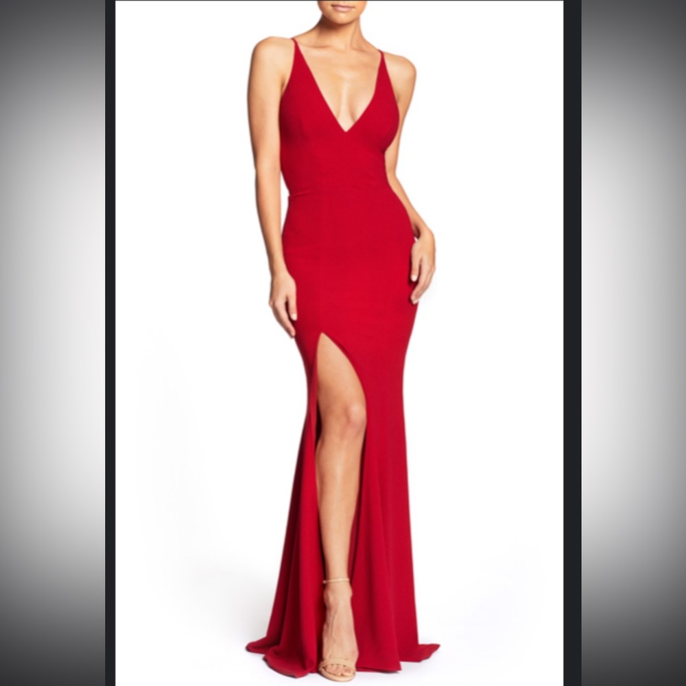 Dress the Population Size Small Red Gown with slit